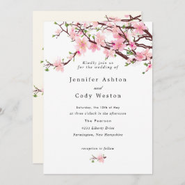 Spring Cherry Blossom Bleek Roze Beige Wedding Kaart
