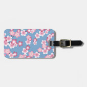 Spring Cherry Blossom Blooms op Blue Bagagelabel (Voorkant horizontaal)