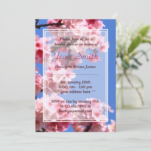 Spring Cherry Blossom Bridal Shower Uitnodiging (Staand voorkant)