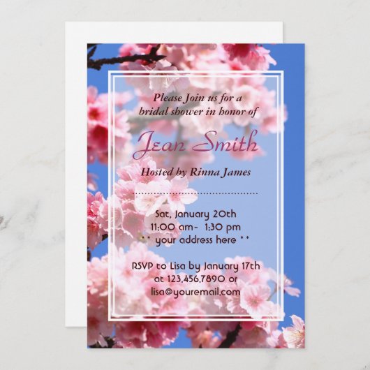 Spring Cherry Blossom Bridal Shower Uitnodiging (Voorkant / Achterkant)