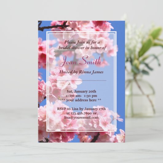 Spring Cherry Blossom Bridal Shower Uitnodiging (Staand voorkant)