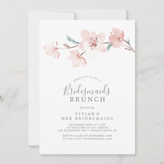Spring Cherry Blossom Bridesmaids Brunch Kaart (Voorkant)