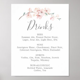 Spring Cherry Blossom Bruiloft Drinken Menu Sign Poster