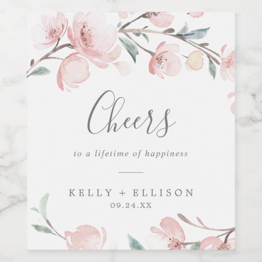 Spring Cherry Blossom Cheers Wedding Wine Labels Wijn Etiket (Enkel label)