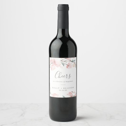 Spring Cherry Blossom Cheers Wedding Wine Labels Wijn Etiket (Voorkant)