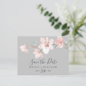 Spring Cherry Blossom Grey Save the Date Briefkaar Uitnodiging Briefkaart (Staand voorkant)