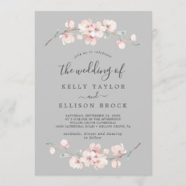 Spring Cherry Blossom | Grijs de bruiloft van Kaart