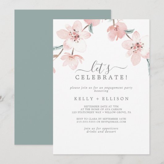 Spring Cherry Blossom Let's Celebrate Kaart (Voorkant / Achterkant)