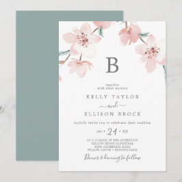 Spring Cherry Blossom Monogram Weddenschap Kaart