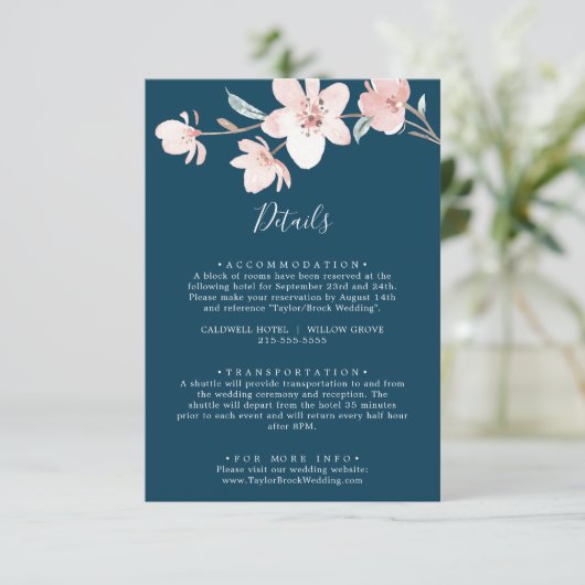 Spring Cherry Blossom Navy — Kaart met details (Staand voorkant)