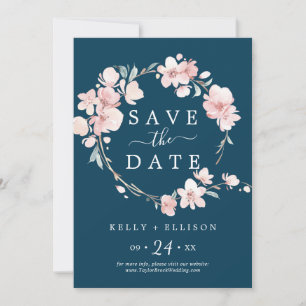 Spring Cherry Blossom   Navy Save the Date Kaart