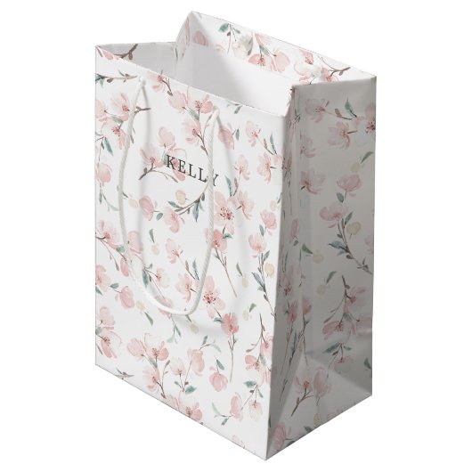 Spring Cherry Blossom Pattern Medium Cadeauzakje (Voorkant Gekanteld)