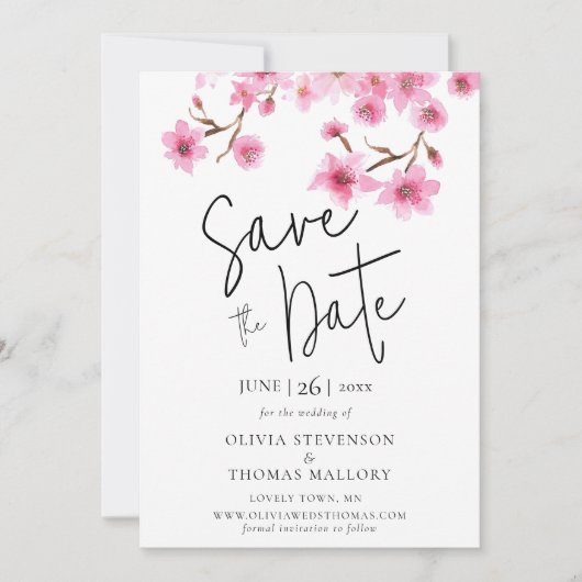 Spring Cherry Blossom Photo Wedding Save the Date Kaart (Voorkant)