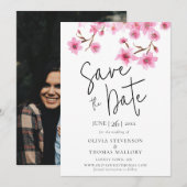 Spring Cherry Blossom Photo Wedding Save the Date Kaart (Voorkant / Achterkant)