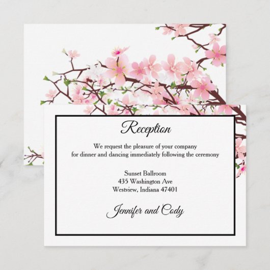 Spring Cherry Blossom Pink Weddenschappen Receptio Informatiekaartje (Voorkant / Achterkant)
