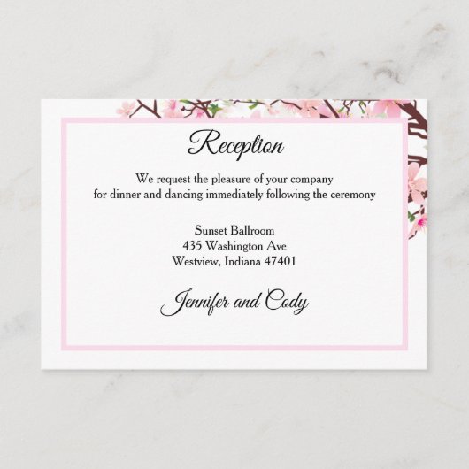 Spring Cherry Blossom Pink Weddenschappen Receptio Informatiekaartje (Voorkant)
