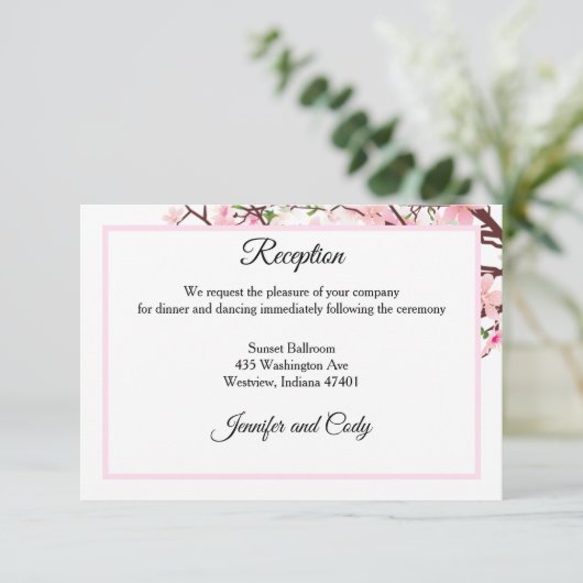 Spring Cherry Blossom Pink Weddenschappen Receptio Informatiekaartje (Staand voorkant)