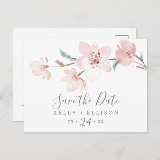 Spring Cherry Blossom Save the Date Briefkaart (Voorkant / Achterkant)