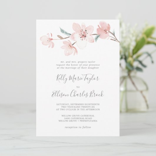 Spring Cherry Blossom Traditional Wedding Kaart (Staand voorkant)