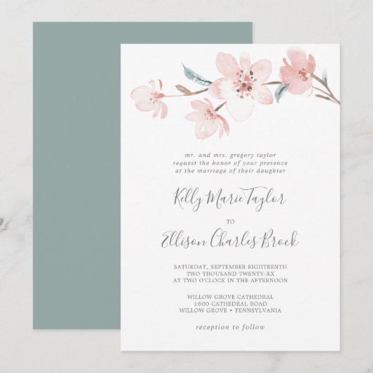 Spring Cherry Blossom Traditional Wedding Kaart (Voorkant / Achterkant)