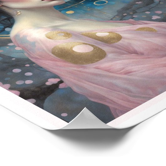 Spring Cherry Blossom Vrouw met Donker Haar Goud Poster (Hoek)