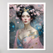 Spring Cherry Blossom Vrouw met donker haar Poster (Voorkant)