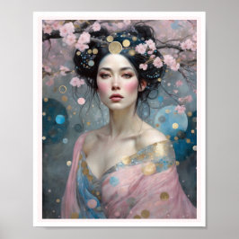 Spring Cherry Blossom Vrouw met donker haar Poster