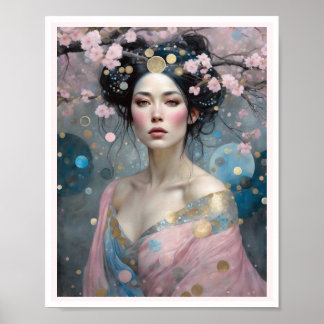 Spring Cherry Blossom Vrouw met donker haar Poster