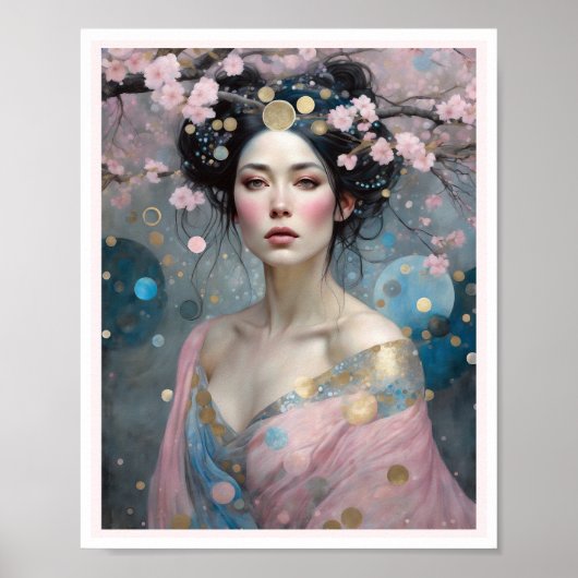 Spring Cherry Blossom Vrouw met donker haar Poster (Voorkant)
