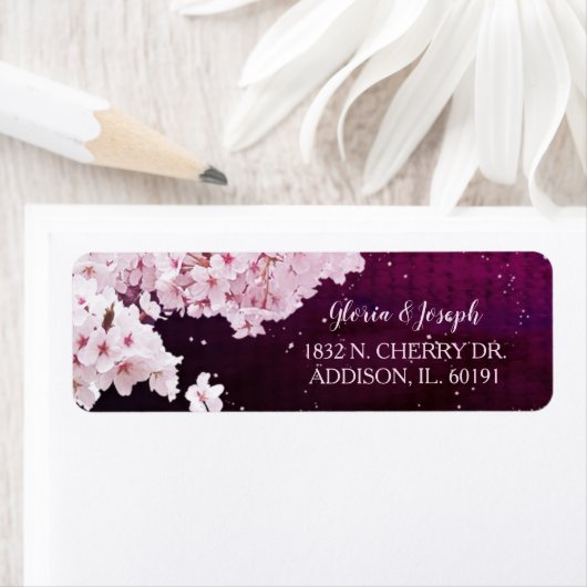 Spring Cherry Blossom Wedding Address Etiket (Insitu)