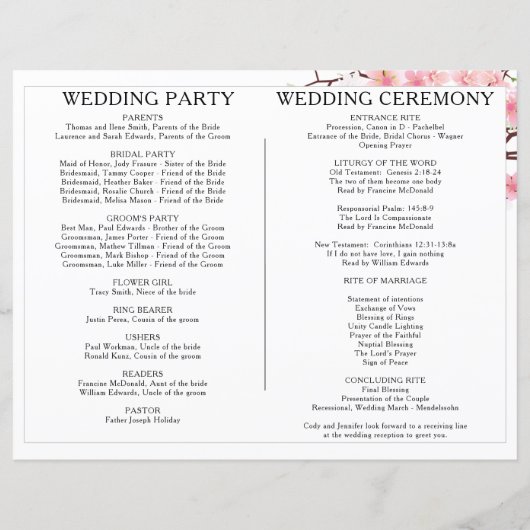 Spring Cherry Blossom Wedding Ceremony Programme (Achterkant)
