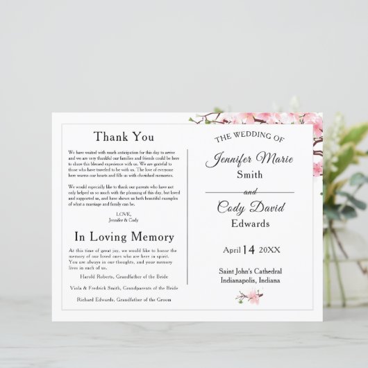 Spring Cherry Blossom Wedding Ceremony Programme (Staand voorkant)