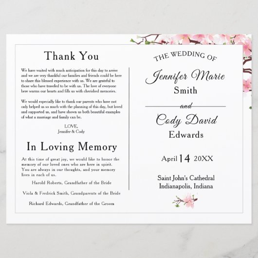 Spring Cherry Blossom Wedding Ceremony Programme (Voorkant)