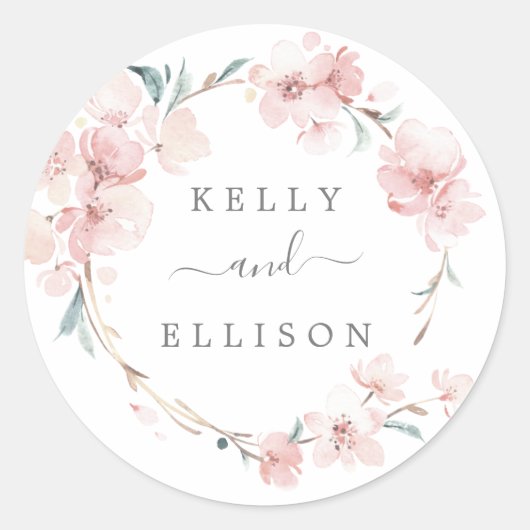Spring Cherry Blossom Wedding Envelope Seals Ronde Sticker (Voorkant)