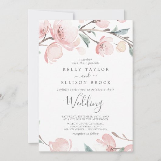 Spring Cherry Blossom Wedding Invitation Kaart (Voorkant)