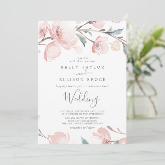 Spring Cherry Blossom Wedding Invitation Kaart (Staand voorkant)