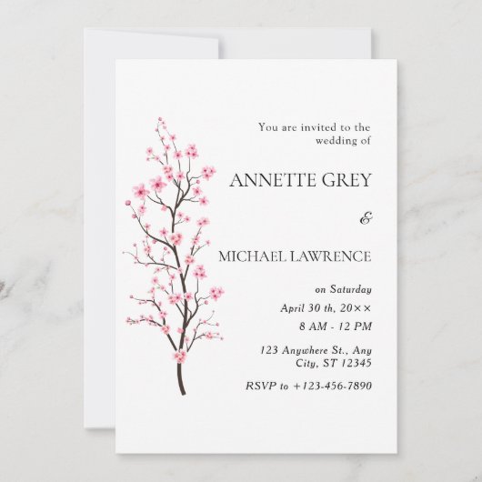 Spring Cherry Blossom Wedding Invitation Kaart (Voorkant)