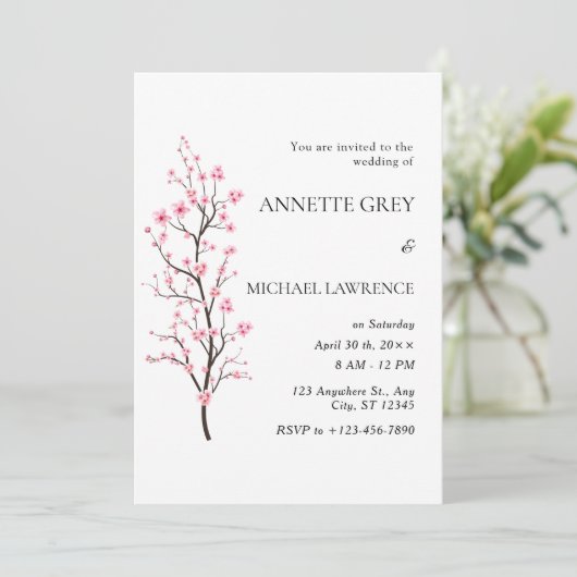 Spring Cherry Blossom Wedding Invitation Kaart (Staand voorkant)