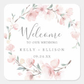 Spring Cherry Blossom Wedding Welcome Vierkante Sticker (Voorkant)