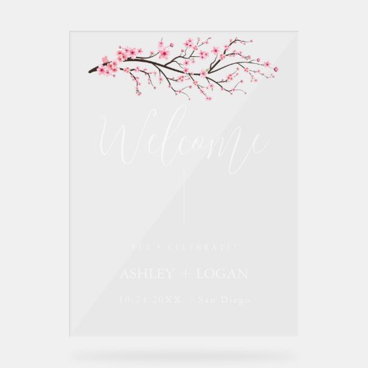 Spring Cherry Blossom Wedding Welkom acryl teken Bord (Voorkant)