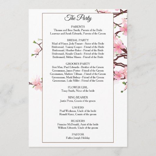 Spring Cherry Blossoms Trouwprogramma Programmakaart (Achterkant)