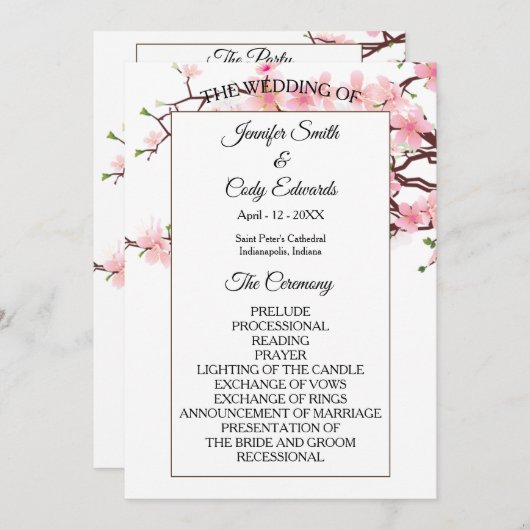 Spring Cherry Blossoms Trouwprogramma Programmakaart (Voorkant / Achterkant)