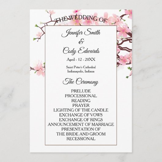 Spring Cherry Blossoms Trouwprogramma Programmakaart (Voorkant)