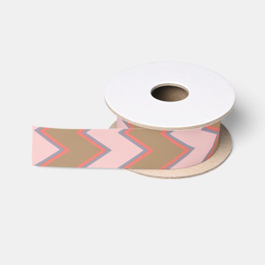 Spring Chevron in bruin, roze en perzand Satijnen Lint (Spoel)