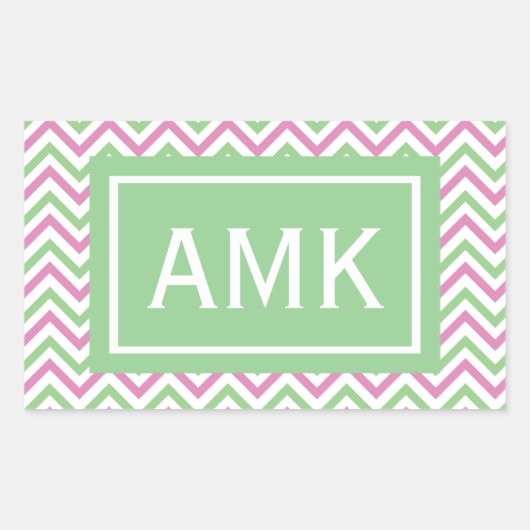 Spring Chevron Monogram Rechthoekige Sticker (Voorkant)