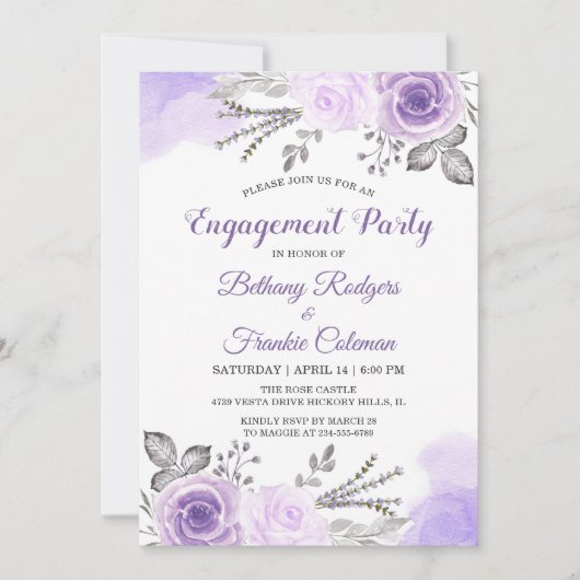 Spring Chic Pastel Purple Flowers Engagement Party Kaart (Voorkant)