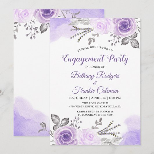 Spring Chic Pastel Purple Flowers Engagement Party Kaart (Voorkant / Achterkant)