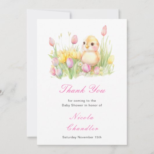 Spring Chick Baby shower Bedankkaart (Voorkant)