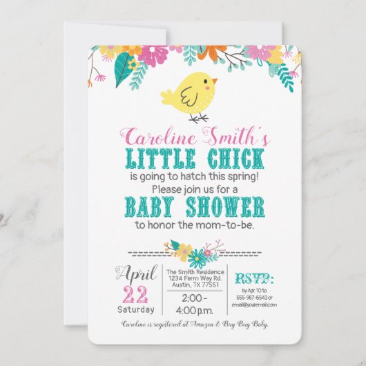 Spring Chick Baby shower Geslacht Neutraal Blauw R Kaart (Voorkant)