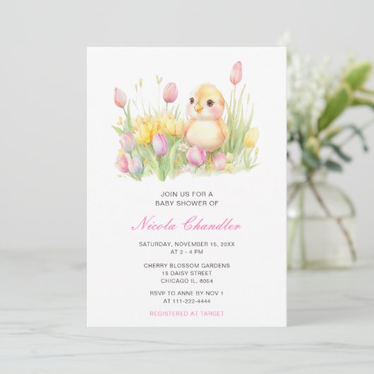 Spring Chick Baby shower Kaart (Staand voorkant)
